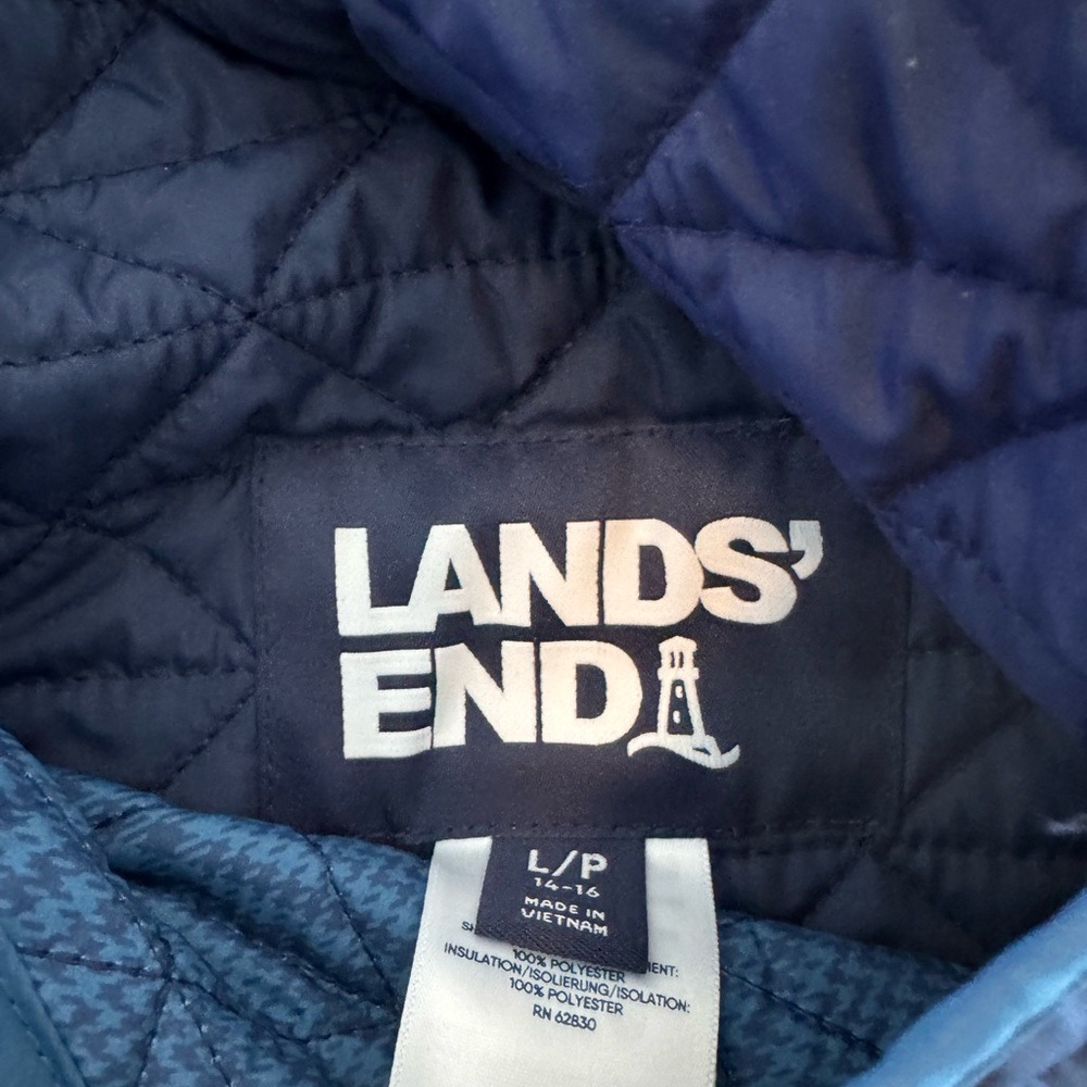 Lands End Womens Navy Blue Quilted Barn Jacket Snap Front L 14-16 Petite - Picture 5 of 7